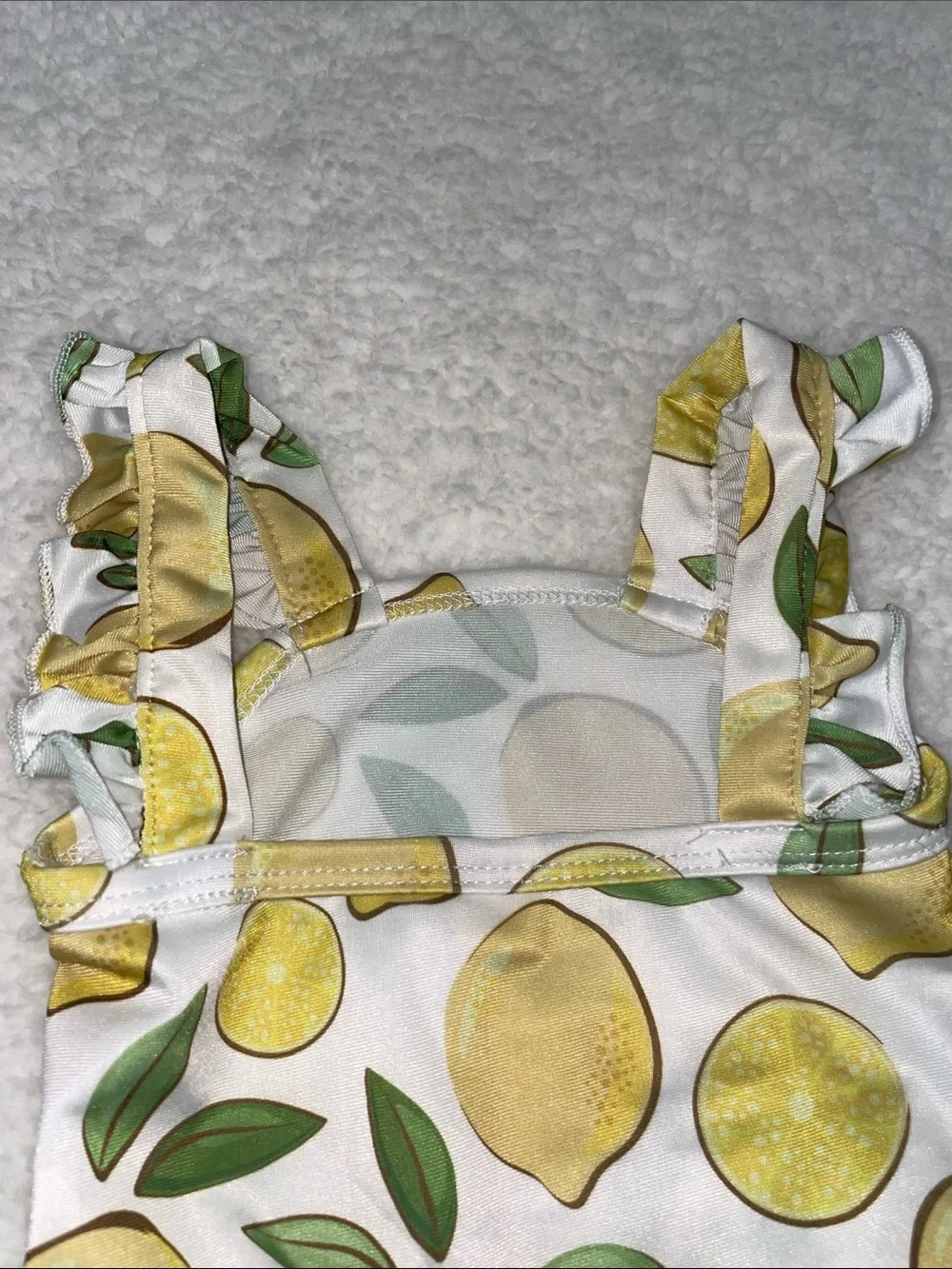 Toddler Girls Lemon Print Ruffle One-Piece Swimsuit with Matching Ribbon